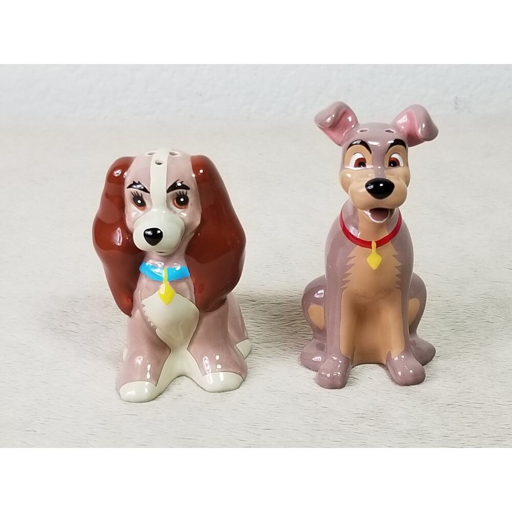 Disney Lady & The Tramp Salt & Pepper Shaker Set Ceramic Home Decor Vintage